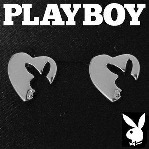 Playboy Earrings Heart Bunny Stud Platinum Plated